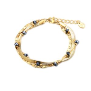 Bracciale Dorato Triplo Filo con Cristalli Neri