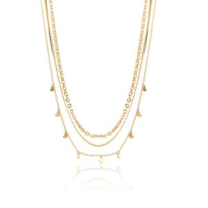 Collana Dorata Triplo Filo con Cuoricini