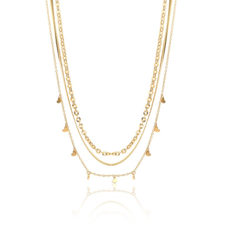Collana Dorata Triplo Filo con Cuoricini