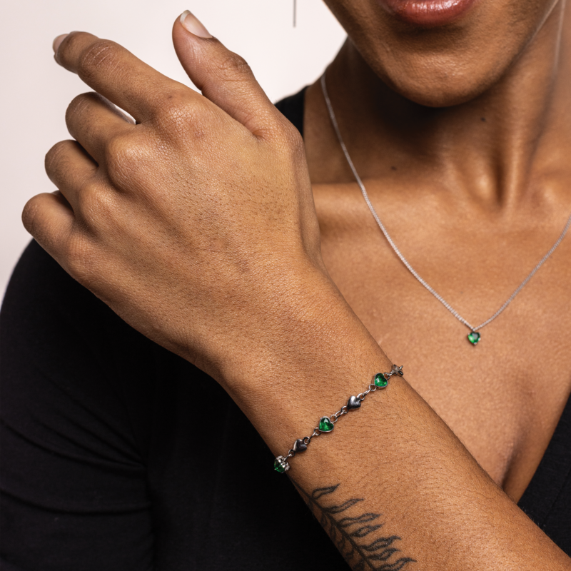 Bracciale Cuori Cristalli Verdi - immagine 2