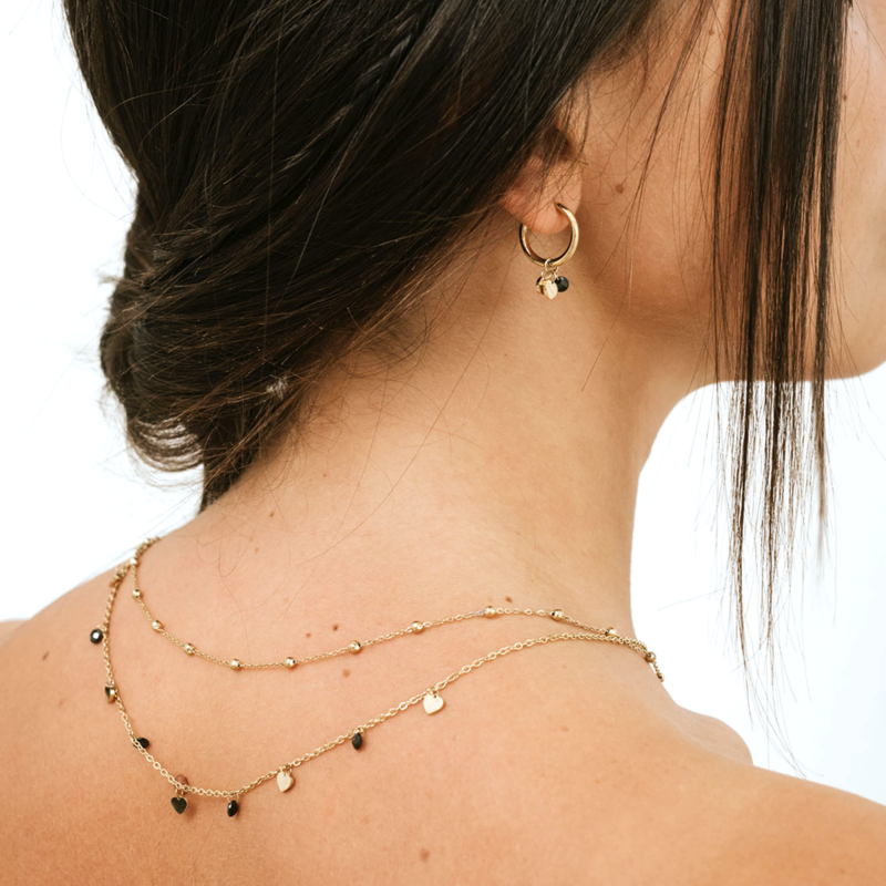 Orecchini Cuori Oro e Cristalli Neri - immagine 3