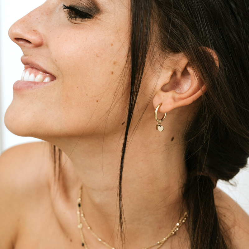 Orecchini Cuori Oro e Cristalli Neri - immagine 2