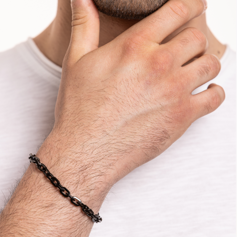 Bracciale con Maglia a Catena PVD Nero - immagine 2