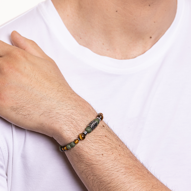 Bracciale Occhio di Tigre e Agata Indiana - immagine 2