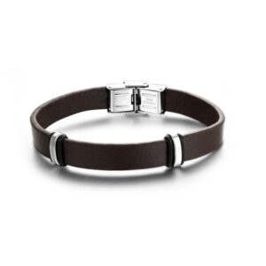Bracciale Pelle Marrone con Dettagli Acciaio