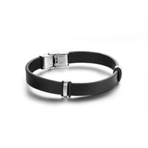 Bracciale Pelle Nero con Dettagli Acciaio