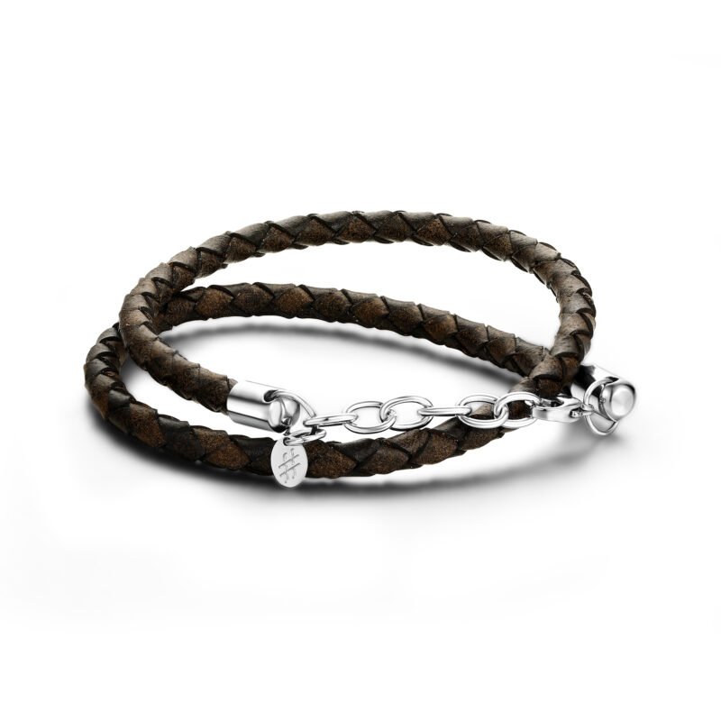 Bracciale Intrecciato Doppio Giro Pelle Marrone