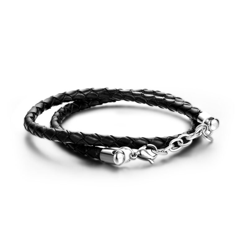 Bracciale Intrecciato Doppio Giro Pelle Nero
