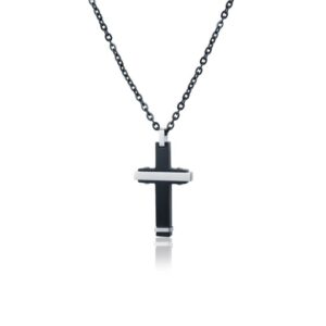 Collana Croce Ematite Rodiata e Nero