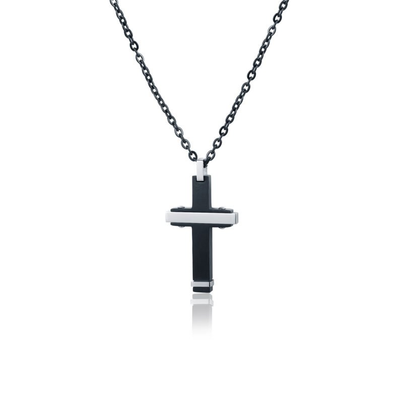 Collana Croce Ematite Rodiata e Nero