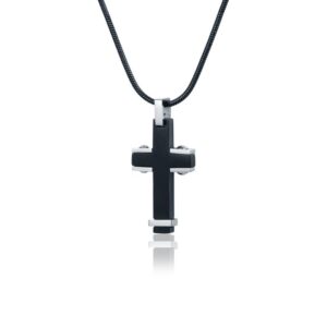 Collana Croce Piccola Nera e Acciaio