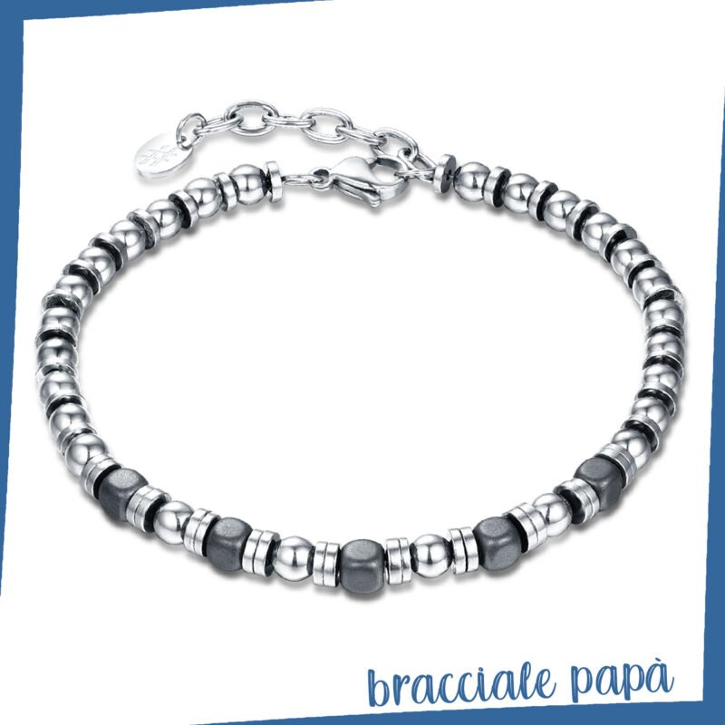 Bracciale Uomo Acciaio e Ematite PAPA'