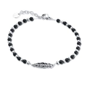 Bracciale Agata ed ematite con piuma