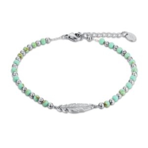 Bracciale Turchese ed ematite con piuma