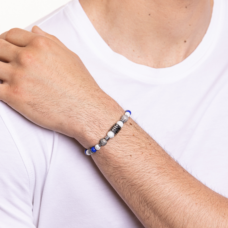 Bracciale Turchese Bianco, Turchese Grigio e Lazurite - immagine 2