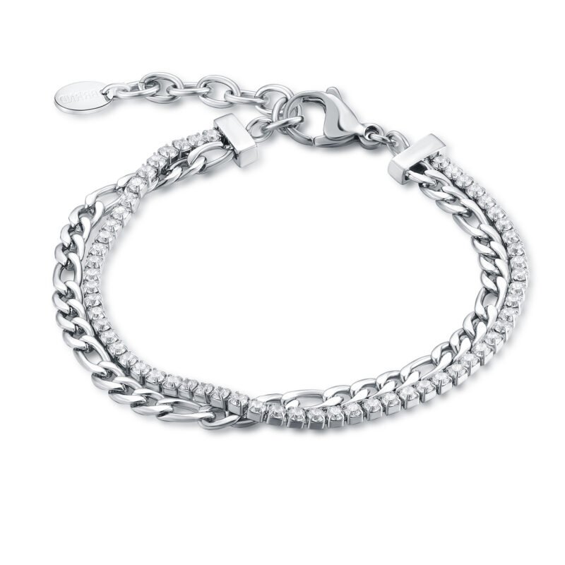 Bracciale Tennis 2mm con catena figaro