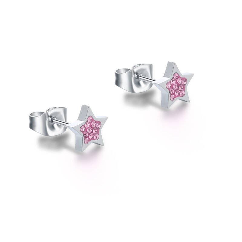 Orecchini lobo stella con cristalli rosa