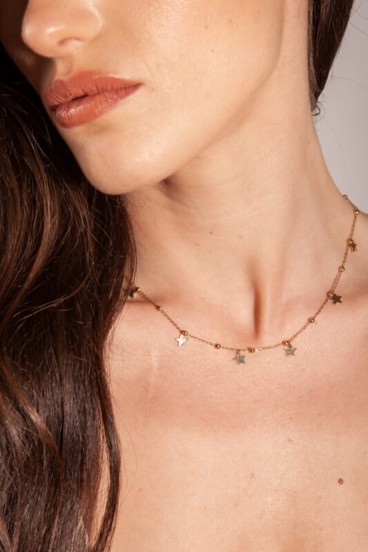 Collana Con Stelline Pendenti Acciaio Color Oro - immagine 2
