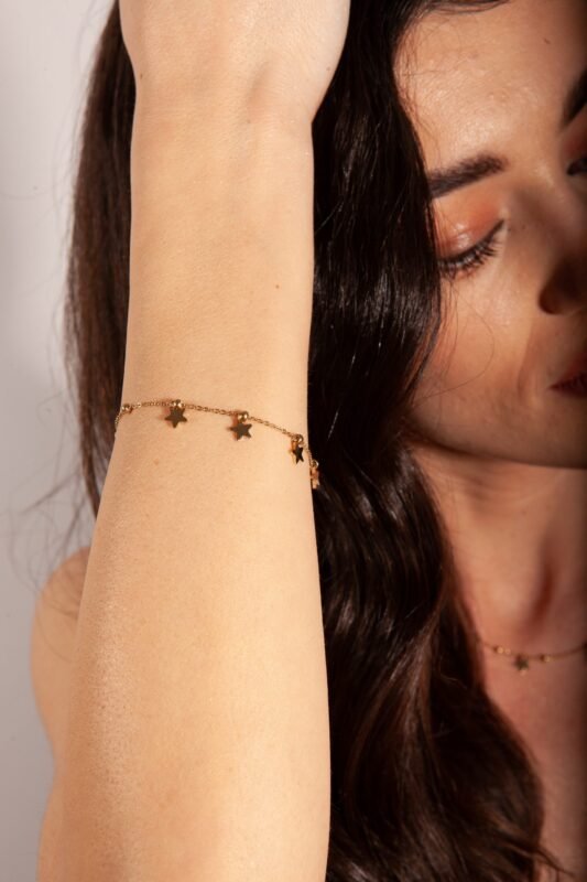 Bracciale con Stelline Pendenti Acciaio Color Oro - immagine 2