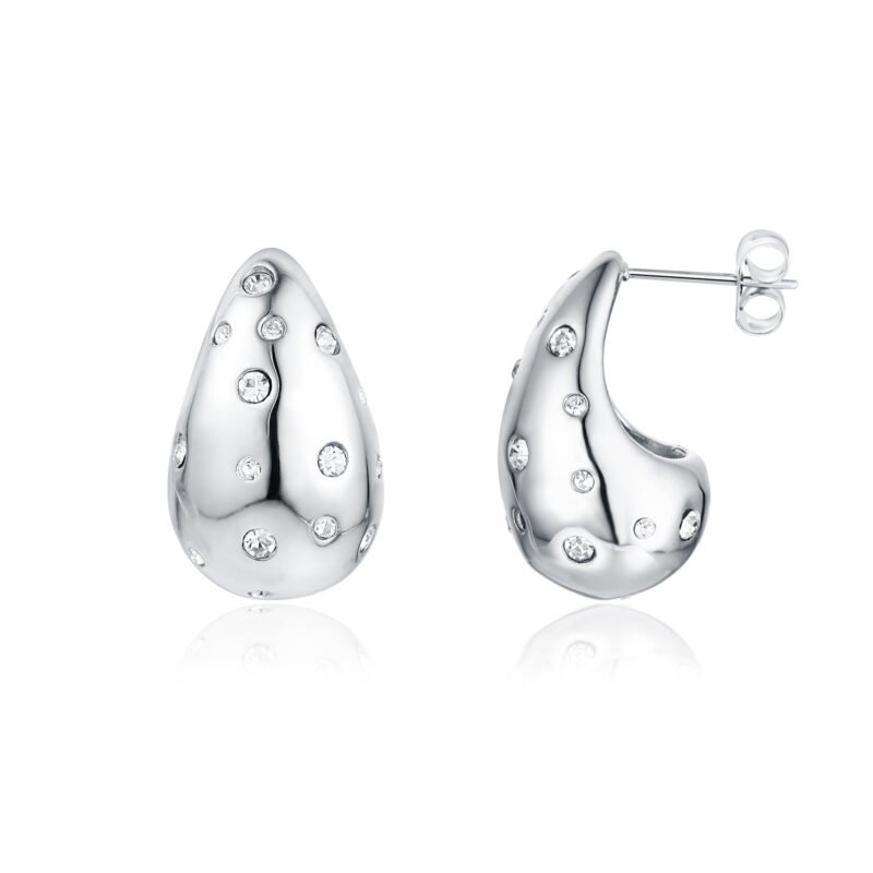 Orecchino Drop Cristalli Acciaio