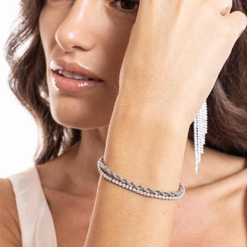 Bracciale Tennis 2mm con catena corda - immagine 2