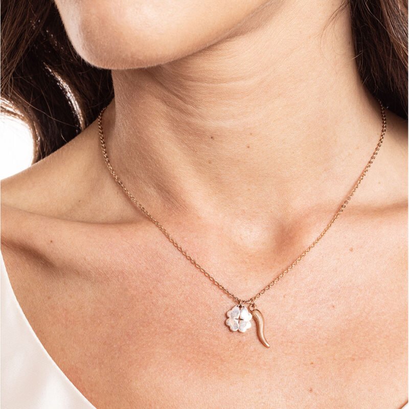 Collana Cornetto e quadrifoglio ORO - immagine 2