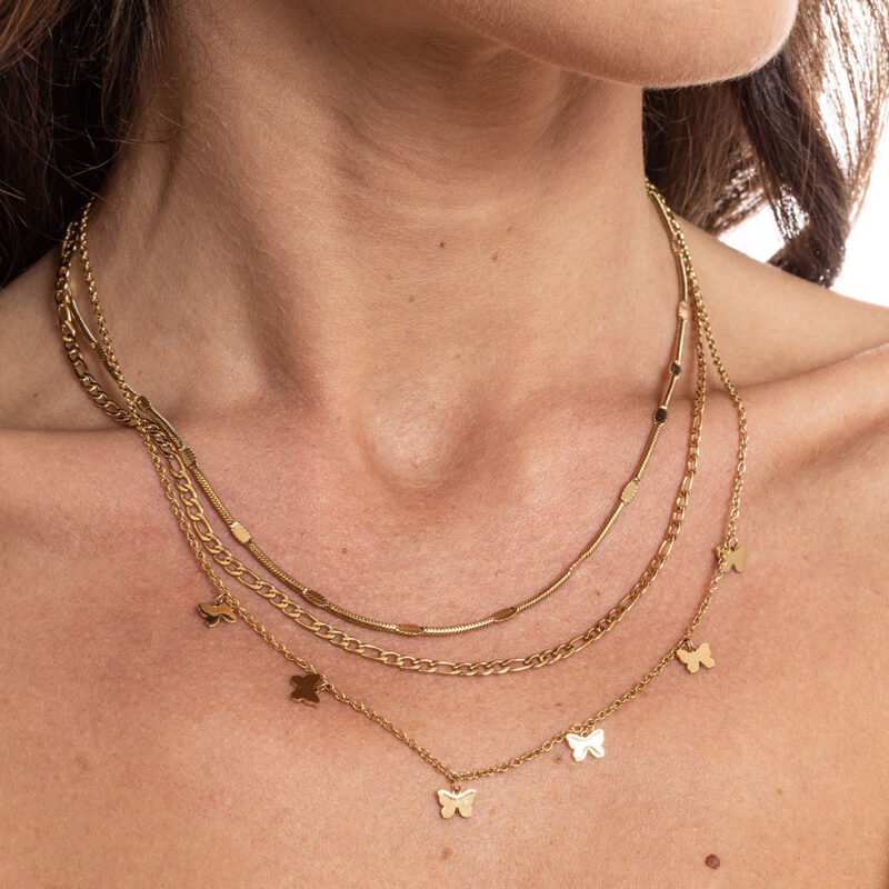 Collana Dorata Triplo Filo con Farfalle - immagine 2