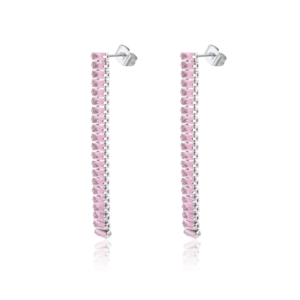 Orecchini Pendenti Tennis Baguette Rosa