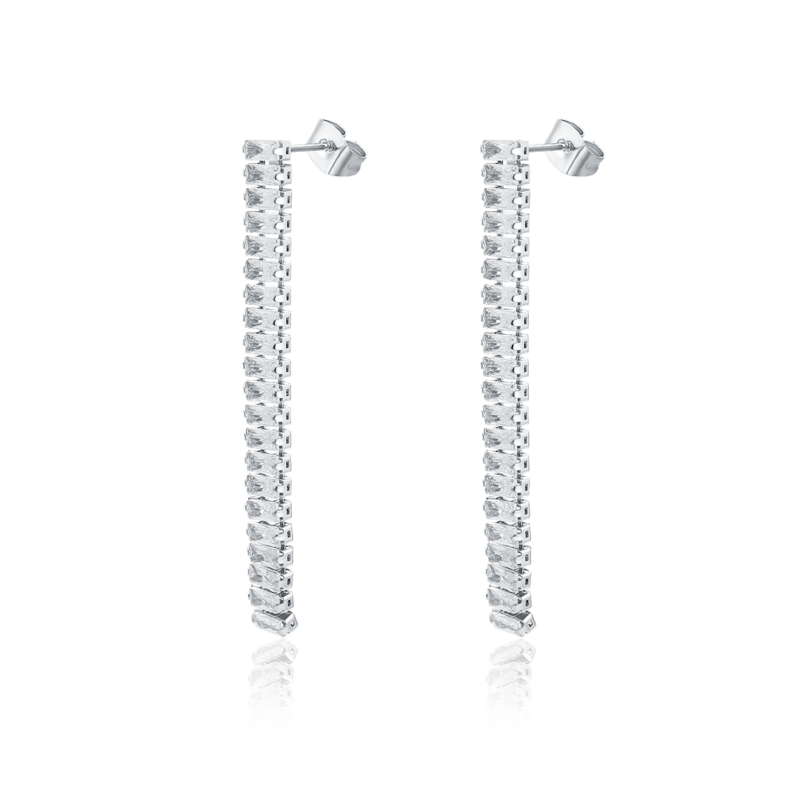 Orecchini Pendenti Tennis Baguette Bianco