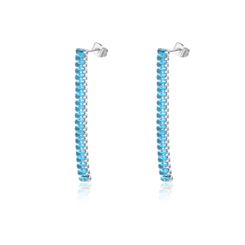 Orecchini Pendenti Tennis Baguette Turchese