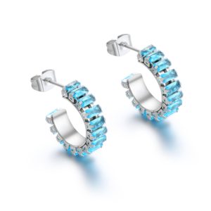 Orecchini a Cerchio Tennis Baguette Turchese