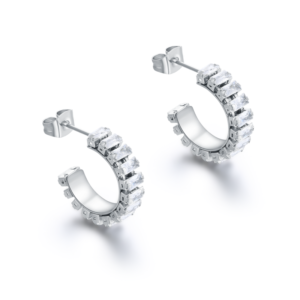 Orecchini a Cerchio Tennis Baguette Bianco