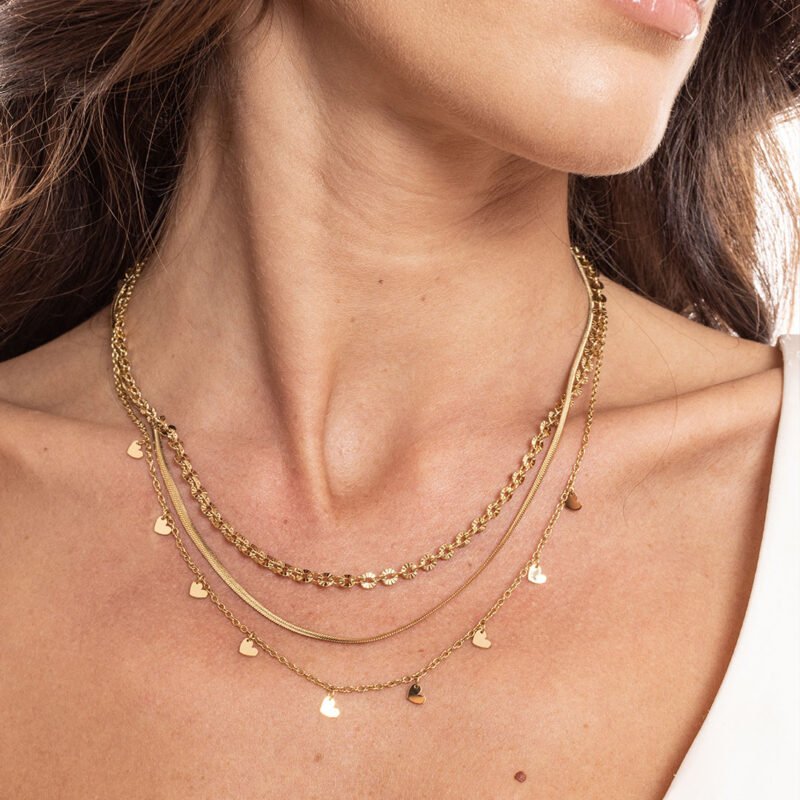 Collana Dorata Triplo Filo con Cuoricini - immagine 2
