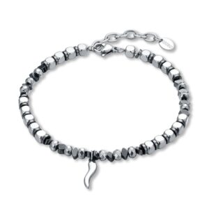 Bracciale in Acciaio ed Ematite con Cornetto