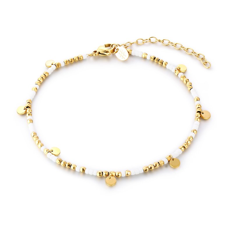 Cavigliera Oro con Medaglie e Perline Bianche