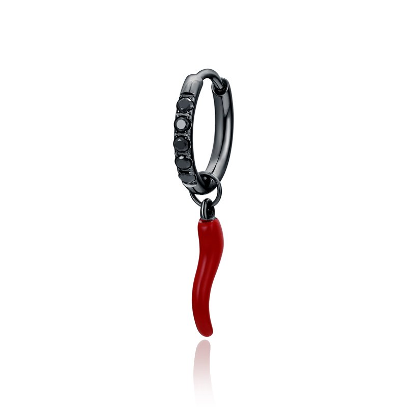 Orecchino a Cerchio con Cristalli e Charm Cornetto