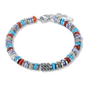 Bracciale Pietre Azzurre Rosse Grigie ed Ematite