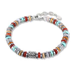 Bracciale Pietre Turchesi Rosse Beige ed Ematite