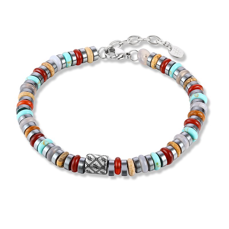Bracciale Pietre Turchesi Rosse Beige ed Ematite